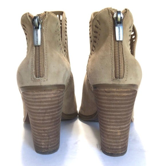 Vince Camuto Tan V-Sides Back Zip Block Heel Suede Ankle Boots 8M - Picture 8 of 16